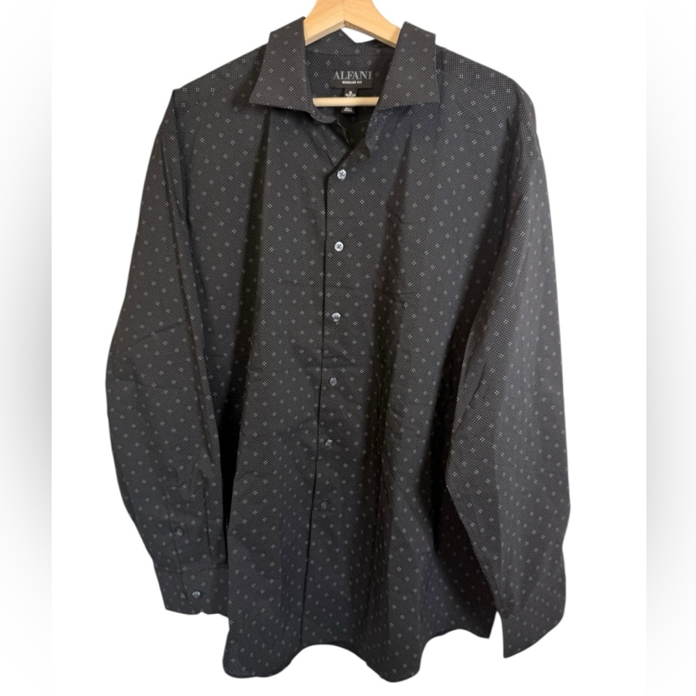 Alfani Micro Dot Button-Down Shirt in Black Size XL